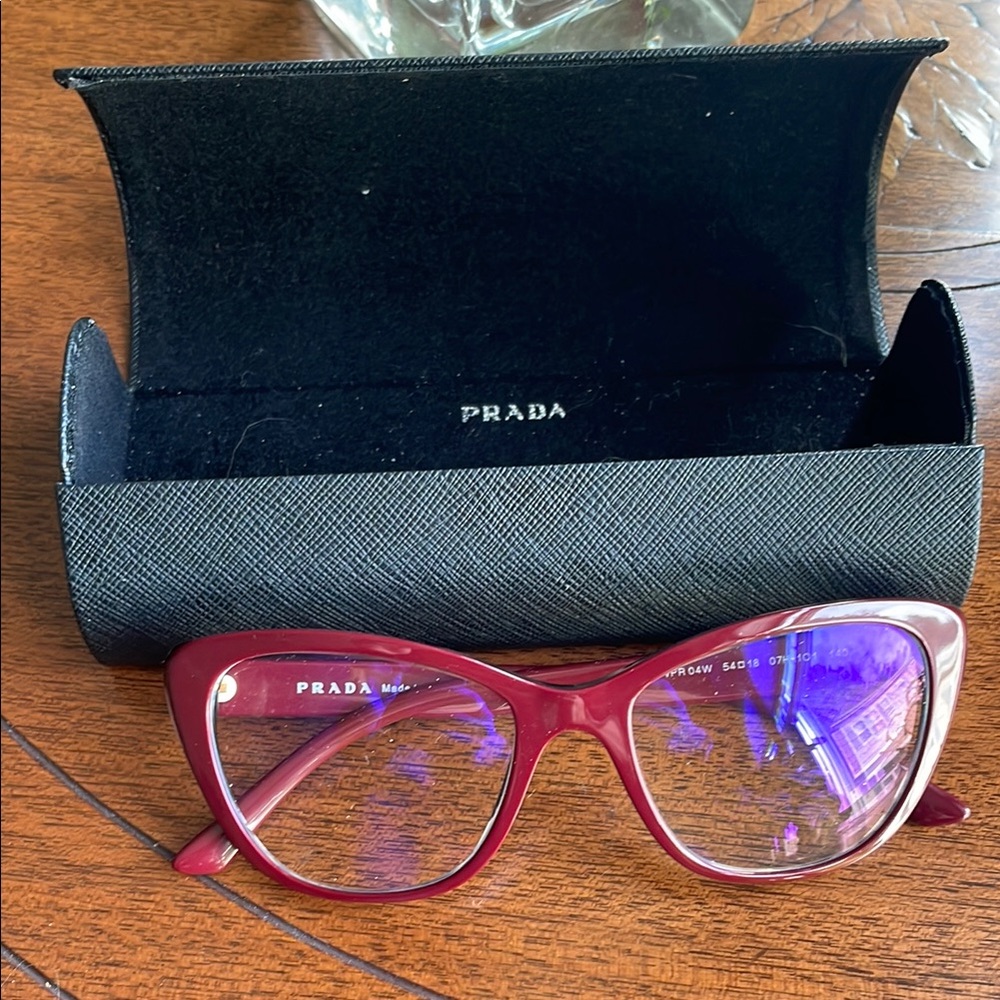 Prada Red Cat-Eye Eyeglasses • 1.00 Reader Lenses • Luxury Italian Frames